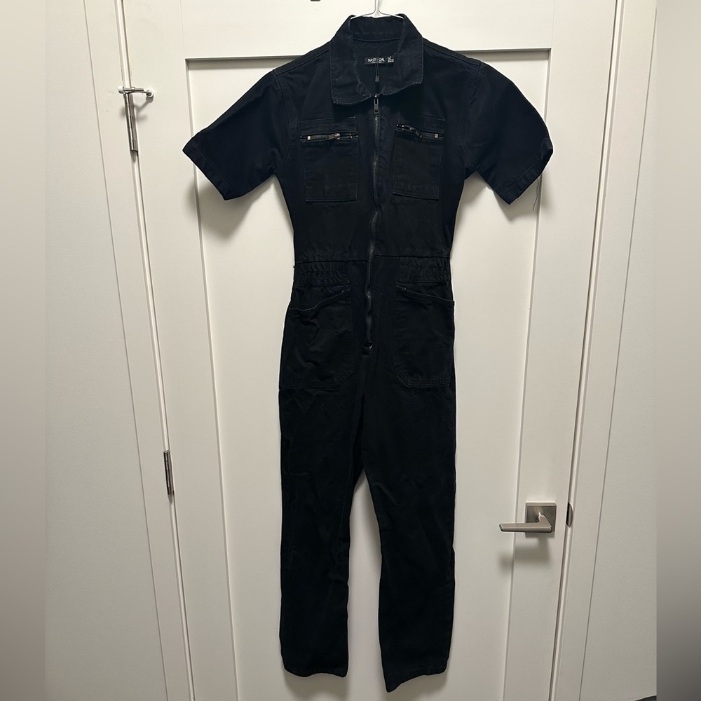 Nasty Gal Black Denim Short Sleeve Jumpsuit size M